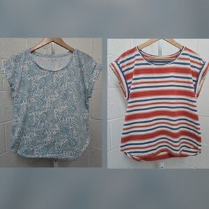 L.L. Bean LOT of 2 Women's T-Shirts M Blue Rust Orange BEAN SIGNATURE Soft EUC